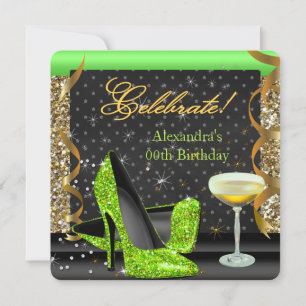 Feiern Sie Lime Gold Black Glitter Geburtstagsfeie Einladung