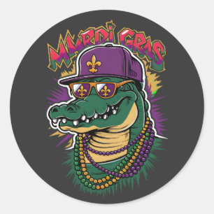 Feiern Sie Mardi Gras mit Alligatorensungbrille Runder Aufkleber
