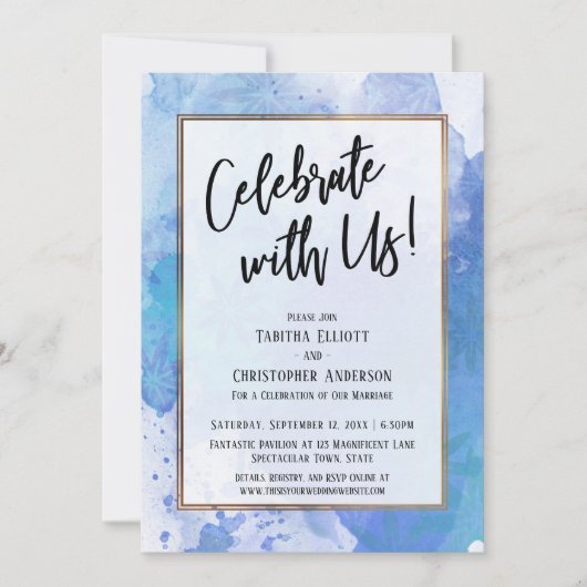 Feiern Sie mit Abstraktem Blue Splash an der US-Go Einladung (Vorderseite)