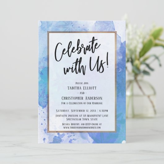 Feiern Sie mit Abstraktem Blue Splash an der US-Go Einladung (Stehend Vorderseite)