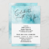 Feiern Sie mit dem Aquamarinen White Watercolor-Em Einladung (Vorne/Hinten)