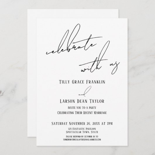 Feiern Sie mit dem Empfang "Modernes Handwriting" Einladung (Vorne/Hinten)