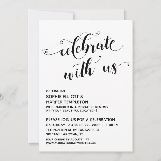 Feiern Sie mit dem Empfang "US Hearts Black & Whit Einladung (Vorderseite)