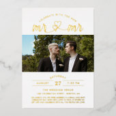 Feiern Sie mit dem neuen Mr. & Mr. Foto Folieneinladung (Vorderseite)