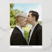 Feiern Sie mit dem neuen Mr. & Mr. Foto Folieneinladung (Rückseite)