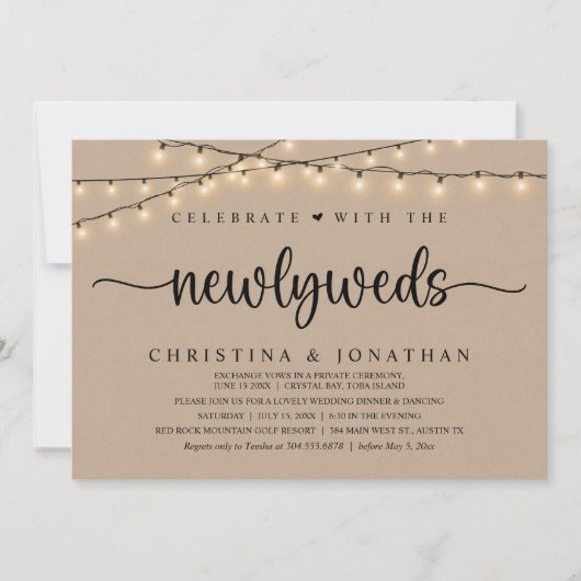 Feiern Sie mit dem neuen rustikalen Hochzeitsessen Einladung (Vorderseite)