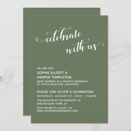 Feiern Sie mit dem Olive-Empfang "US Hearts" Einladung (Vorne/Hinten)