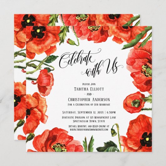 Feiern Sie mit dem US Red Poppies Wreath Empfang Einladung (Vorne/Hinten)