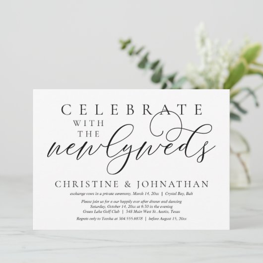 Feiern Sie mit den Neuvermählten, Hochzeitsessen Einladung (Stehend Vorderseite)