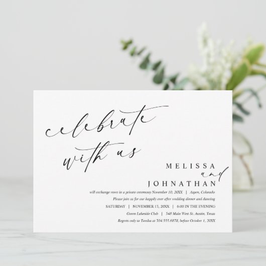 Feiern Sie mit den Neuvermählten, Hochzeitsessen Einladung (Stehend Vorderseite)