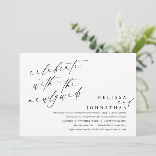 Feiern Sie mit den Neuvermählten, Hochzeitsessen Einladung (Stehend Vorderseite)