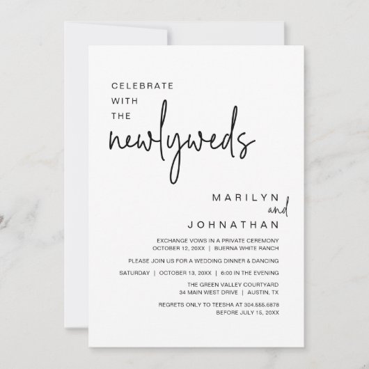 Feiern Sie mit den Neuvermählten, Hochzeitsessen P Einladung (Vorderseite)
