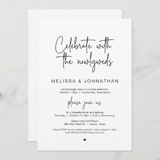 Feiern Sie mit den Neuvermählten, Hochzeitsfeier Einladung (Vorne/Hinten)