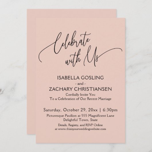 Feiern Sie mit der Hübschen Handschrift Blush Pink Einladung (Vorne/Hinten)