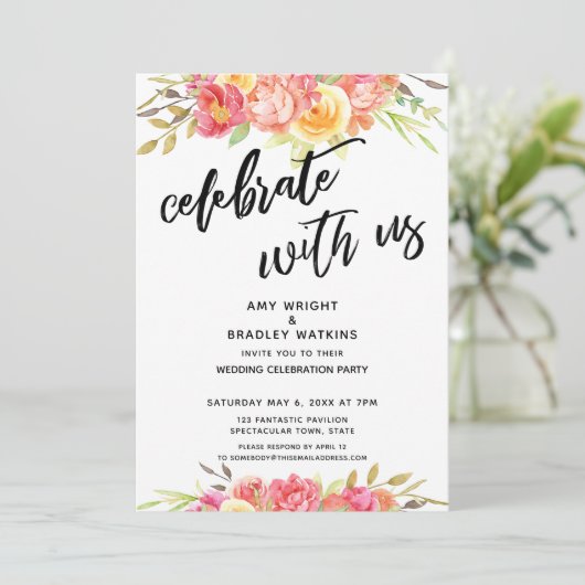 Feiern Sie mit der Rezeption für farbgezeichnete B Einladung (Stehend Vorderseite)