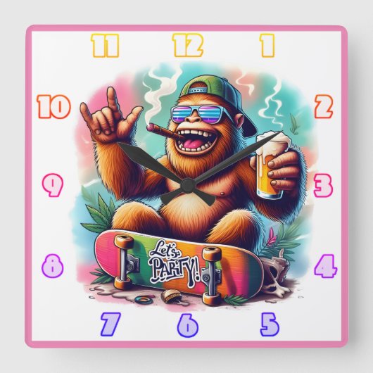 Feiern Sie mit einem Party-liebenden Affen gute St Quadratische Wanduhr (Vorderseite)