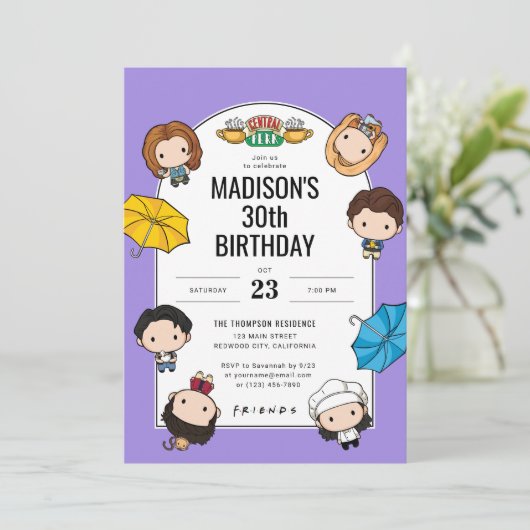 Feiern Sie mit Freunden! Custom Chibi Art Geburtst Einladung (Stehend Vorderseite)