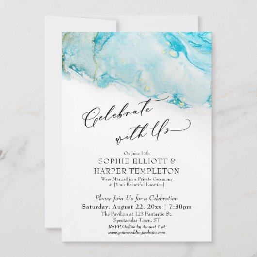 Feiern Sie mit nur unserem Aquamarinen und goldene Einladung (Vorderseite)