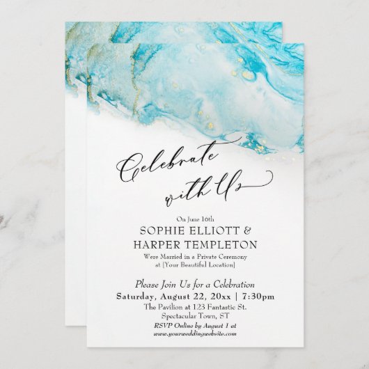 Feiern Sie mit nur unserem Aquamarinen und goldene Einladung (Vorne/Hinten)
