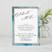 Feiern Sie mit nur unserem Aquamarinen und goldene Einladung (Stehend Vorderseite)