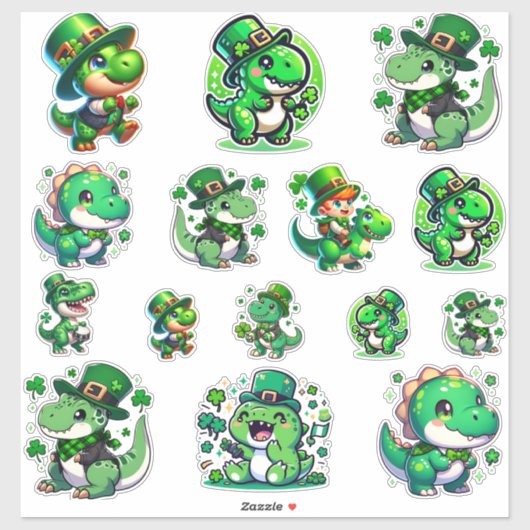Feiern Sie mit Style-St. Patrick's Day Dinosaur Aufkleber (Blatt)