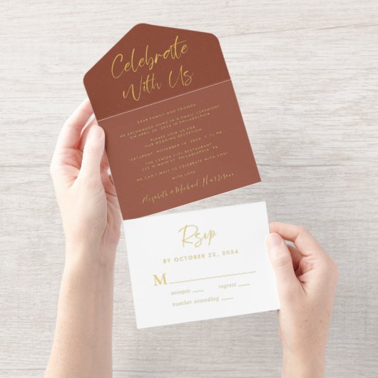 Feiern Sie mit uns an der Schwarzen Hochzeitsempfe All-in-One-Einladung (Abreißstreifen)