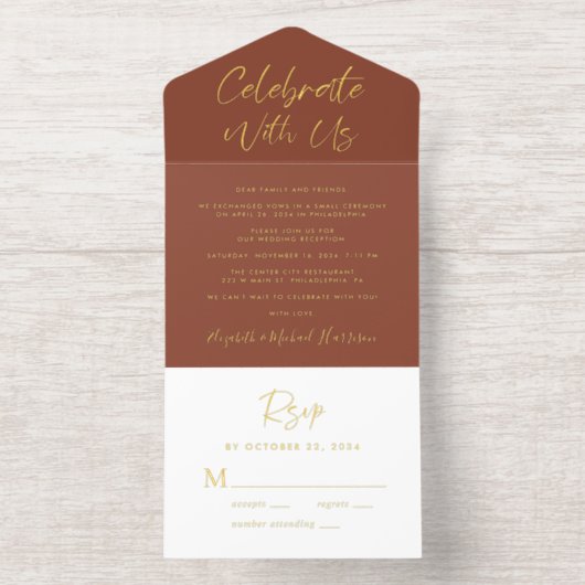 Feiern Sie mit uns an der Schwarzen Hochzeitsempfe All-in-One-Einladung (Innenseite)