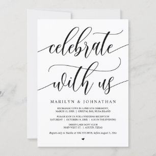 Feiern Sie mit uns, Black, Wedding Elopement Party Einladung