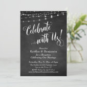 Feiern Sie mit uns! Chalkboard String Lights Einladung (Stehend Vorderseite)