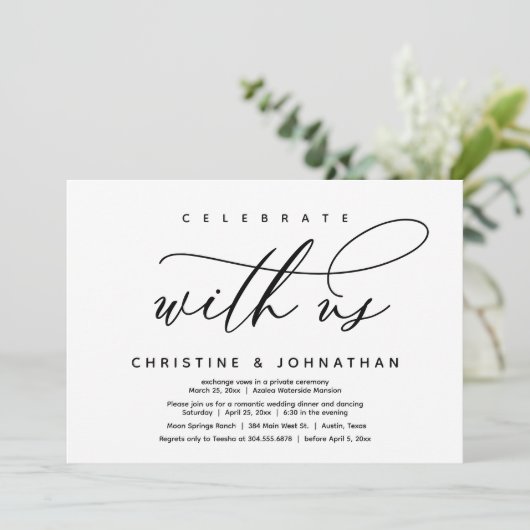 Feiern Sie mit uns, das Abendessen bei Hochzeiten Einladung (Stehend Vorderseite)