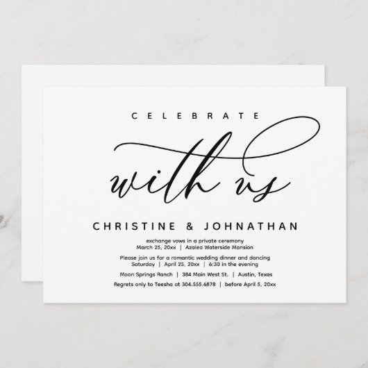 Feiern Sie mit uns, das Abendessen bei Hochzeiten Einladung (Vorne/Hinten)