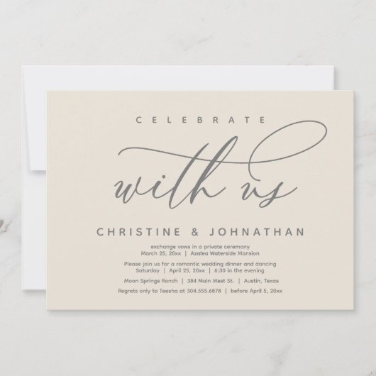 Feiern Sie mit uns, das Abendessen bei Hochzeiten Einladung (Vorderseite)