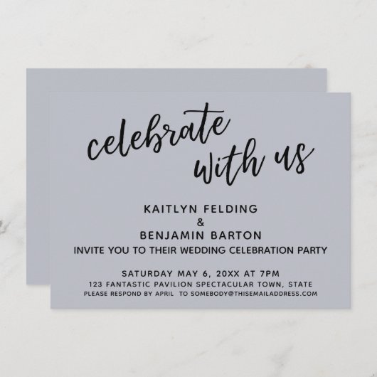 Feiern Sie mit uns Dusty Blue Empfang-Only Einladung (Vorne/Hinten)