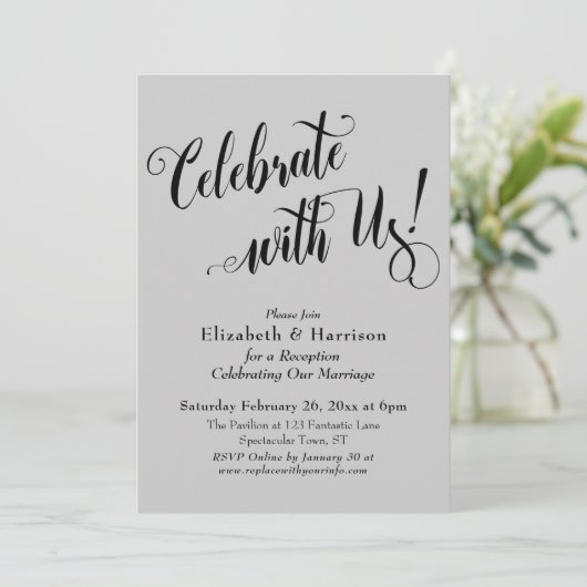 Feiern Sie mit uns! Einfach leicht grau Einladung (Stehend Vorderseite)