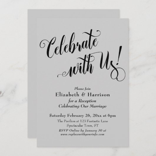 Feiern Sie mit uns! Einfach leicht grau Einladung (Vorne/Hinten)