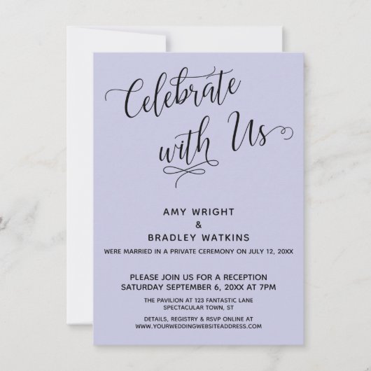 Feiern Sie mit uns Elegant Lavender Empfang-Only Einladung (Vorderseite)