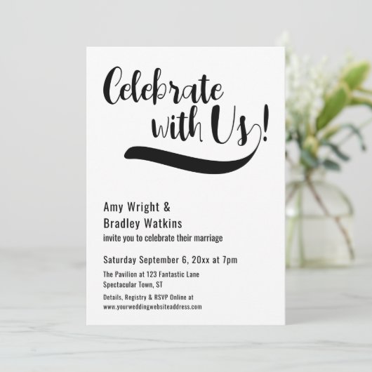 "Feiern Sie mit uns!" Empfang nach Hochzeit Einladung (Stehend Vorderseite)