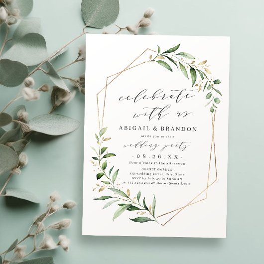 Feiern Sie mit uns! Greenery Geometric Wedding Einladung