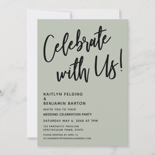 Feiern Sie mit uns! Handschriftenseite Grün Einladung (Vorderseite)