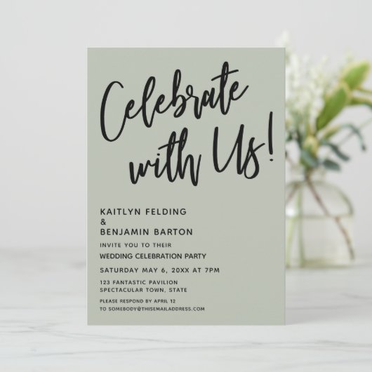 Feiern Sie mit uns! Handschriftenseite Grün Einladung (Stehend Vorderseite)
