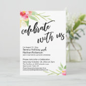 Feiern Sie mit uns Handwriting & Aquarellfarben-Bl Einladung (Stehend Vorderseite)