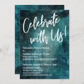 Feiern Sie mit uns! Handwriting Bold Aquamarin Gru Einladung (Vorne/Hinten)