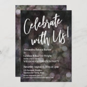 Feiern Sie mit uns! Handwriting Grunge Bokeh Einladung (Vorne/Hinten)