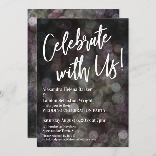 Feiern Sie mit uns! Handwriting Grunge Bokeh Einladung (Vorne/Hinten)