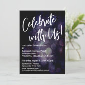 Feiern Sie mit uns! Handwriting Grunge Bokeh Einladung (Stehend Vorderseite)