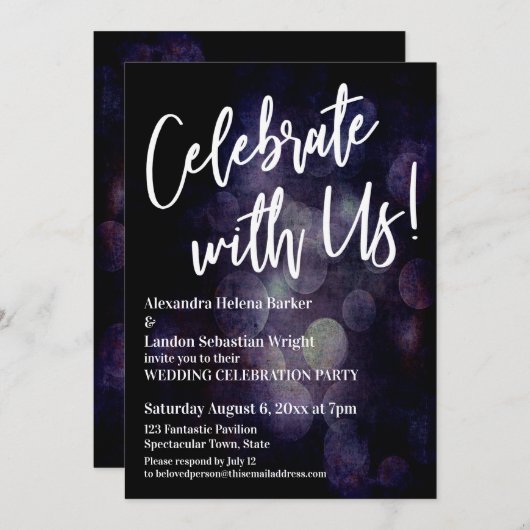 Feiern Sie mit uns! Handwriting Grunge Bokeh Einladung (Vorne/Hinten)