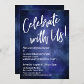 Feiern Sie mit uns! Handwriting Rich Blue Grunge Einladung (Vorne/Hinten)