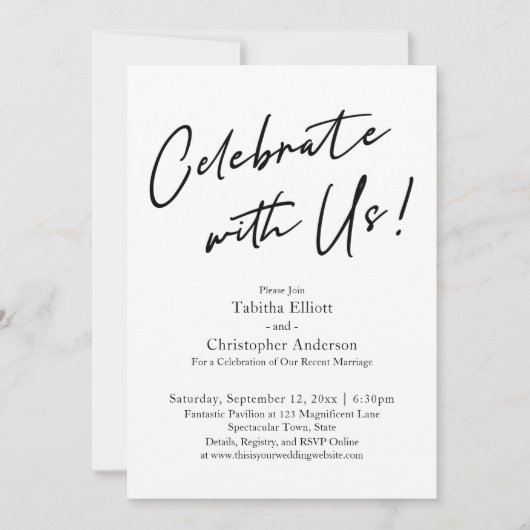 Feiern Sie mit uns Handwriting Simple Black & Whit Einladung (Vorderseite)