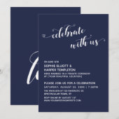 Feiern Sie mit uns Hearts Script Navy Empfang Einladung (Vorne/Hinten)