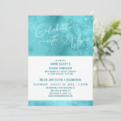 Feiern Sie mit uns Herzen und nur mit Aquamarinem  Einladung (Stehend Vorderseite)